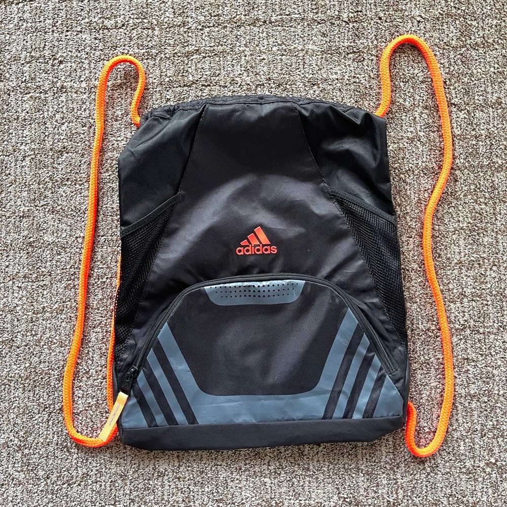 Adidas Black Drawstring Backpack with Orange accents